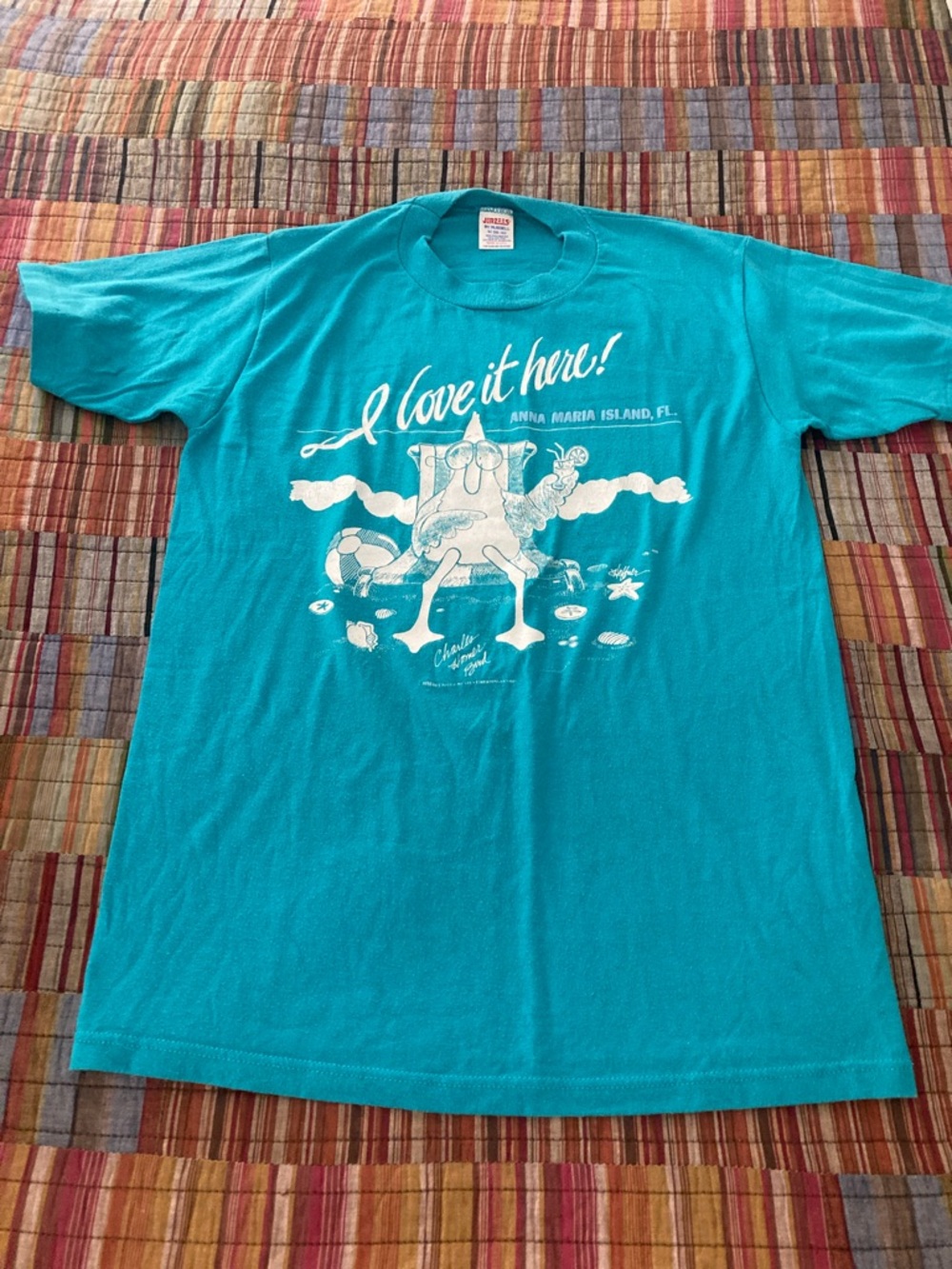Vintage Jerzees Bright Turquoise Crewneck Tee Size M